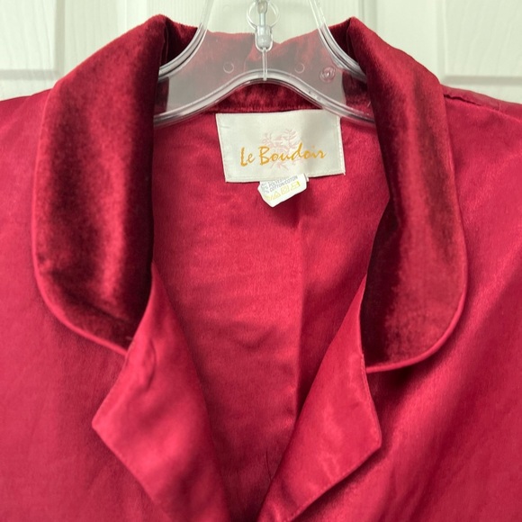 Vintage Satin Velvet Trim Pyjama Shirt Dress S Ruby - Picture 8 of 15